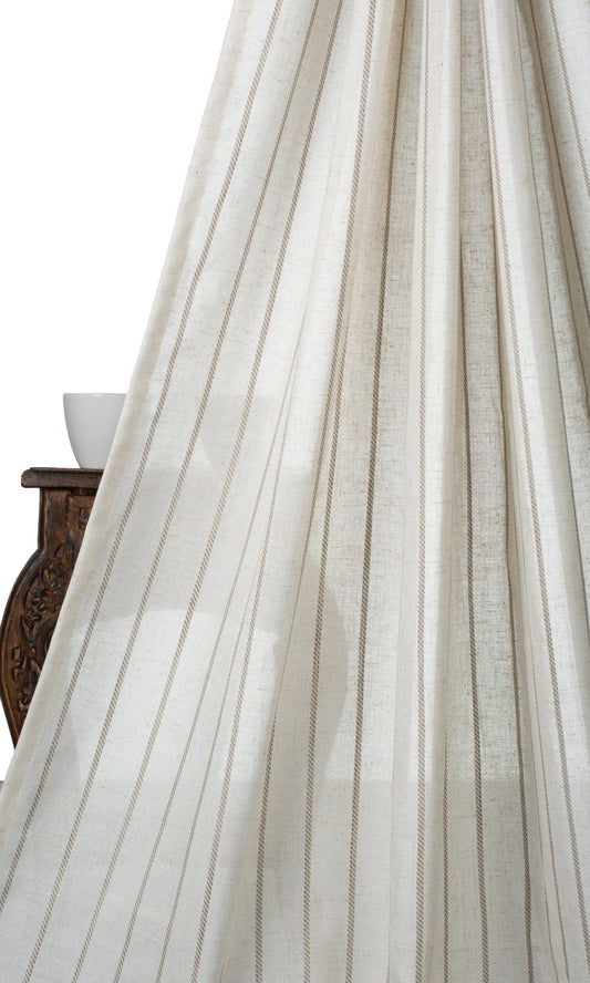 Striped Sheer Home Décor Fabric By the Yard (Cream/ Brown)