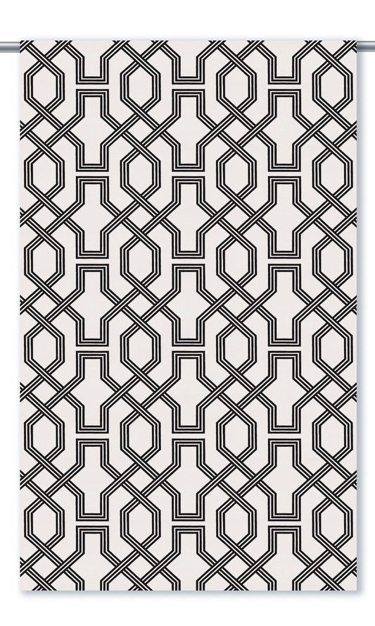 Greek Lattice Pattern Velvet Window Blinds (Warm White/ Black)