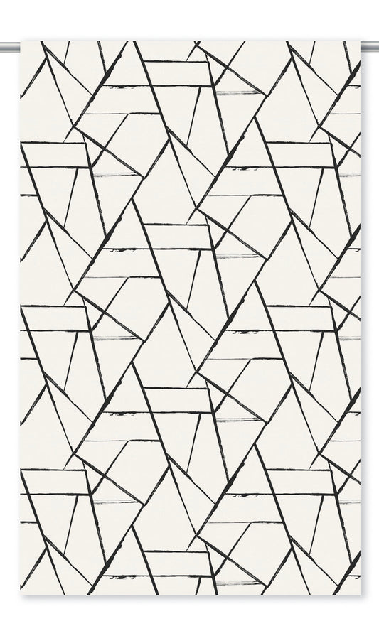 Abstract Cubist Line Print Velvet Roman Blinds (Warm White/ Black)
