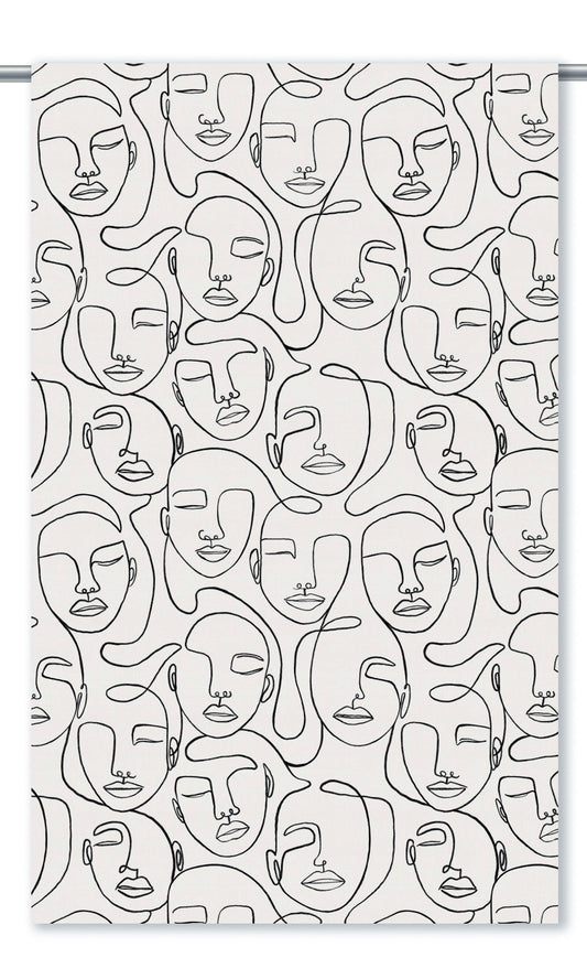 Picasso Faces Line Print Velvet Roman Shades (Warm White/ Black)