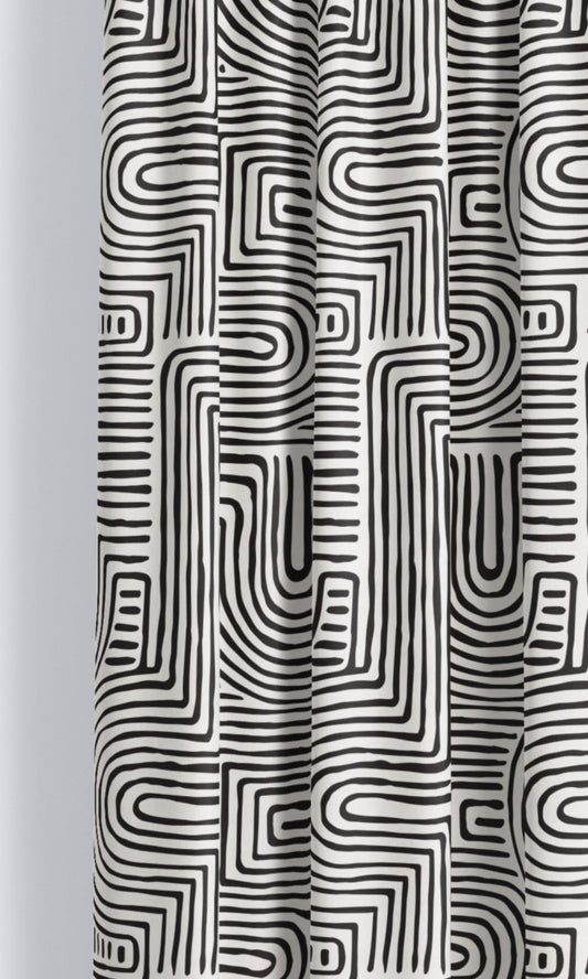 Abstract Maze Line Print Velvet Window Shades (Warm White/ Black)