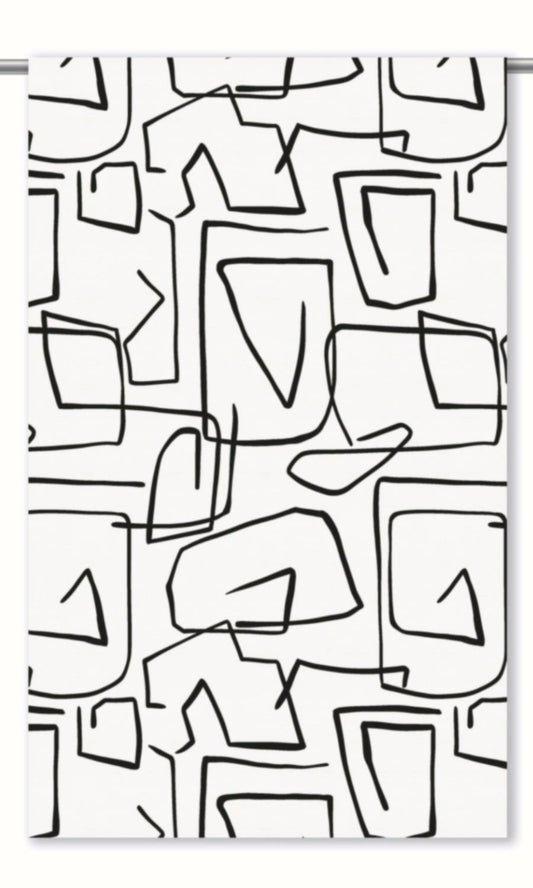 Abstract Line Print Velvet Roman Shades (Warm White/ Black)