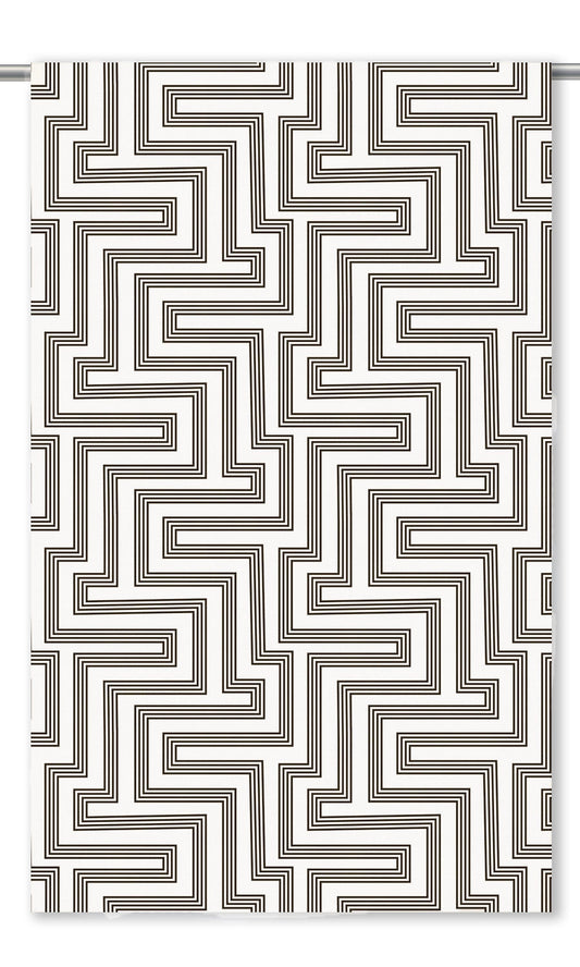 Abstract Maze Line Print Velvet Roman Blinds (Warm White/ Black)