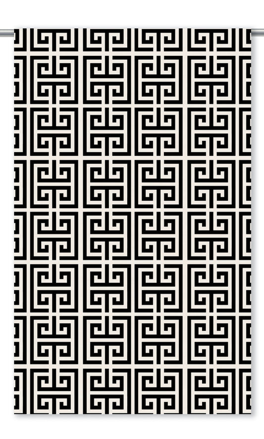 Greek Key Patterned Velvet Roman Shades (Warm White/ Black)