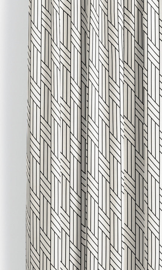 Geometric Line Print Velvet Fabric Blinds (Warm White/ Black)