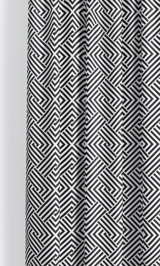 Geometric Maze Print Velvet Roman Shades (Warm White/ Black)