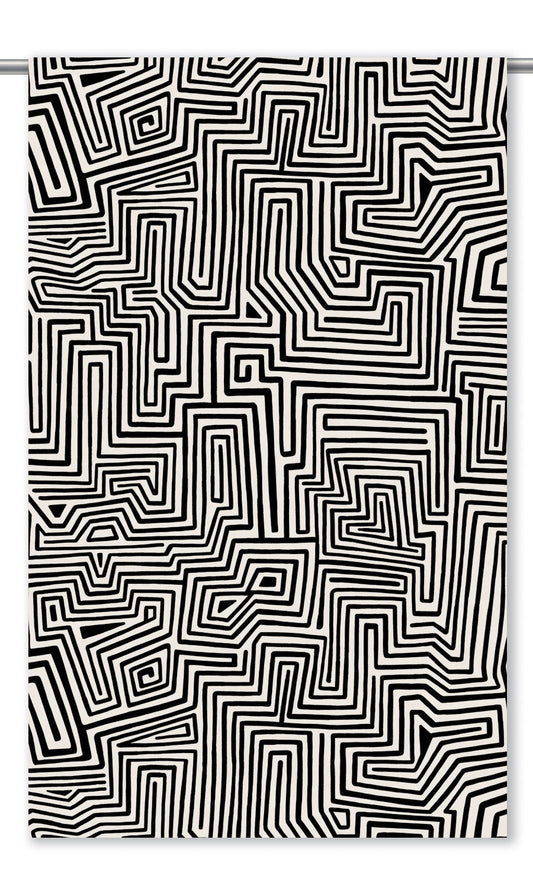 Abstract Maze Print Velvet Roman Blinds (Warm White/ Black)