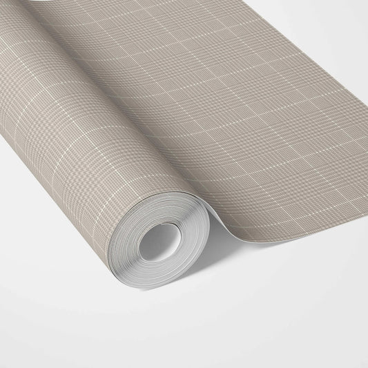 Neutral Textured Check/ Geometric Traditional Wallpaper Sample (Greige/ Taupe)