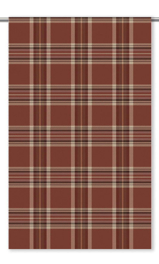 Plaid Velvet Home Decor Fabric By the Yard (Rust Red/ Tan)