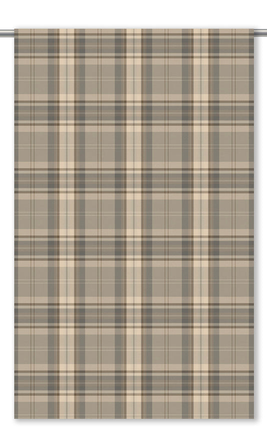 Plaid Velvet Home Decor Fabric By the Yard (Greige/ Cinnamon Brown/ Ash Gray)