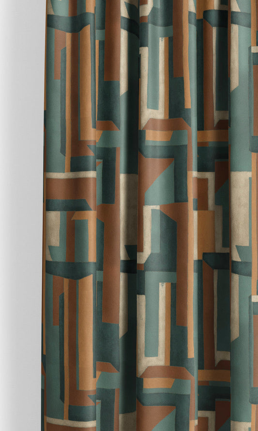 Modern Abstract Velvet Window Shades (Dark Caramel/ Sage Gray/ Brown/ Teal Blue)