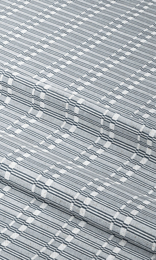 Rattan Striped Roman Shades (Navy Blue/ White)