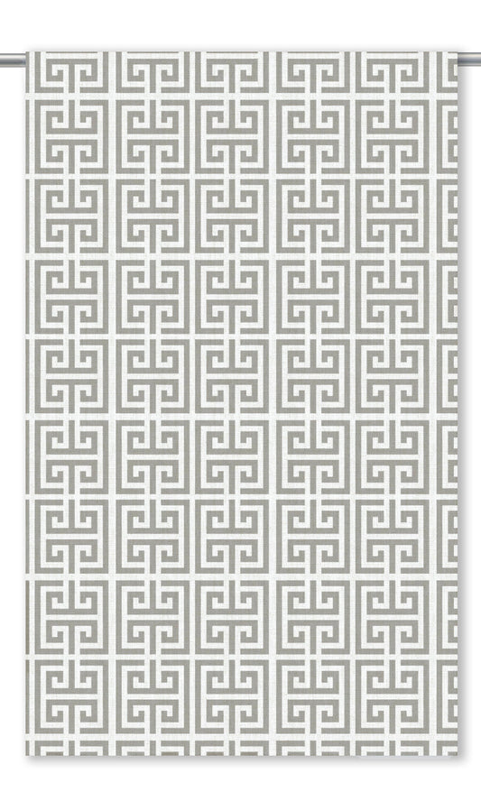 Greek Key Print Window Curtains (Dove Gray/ White)