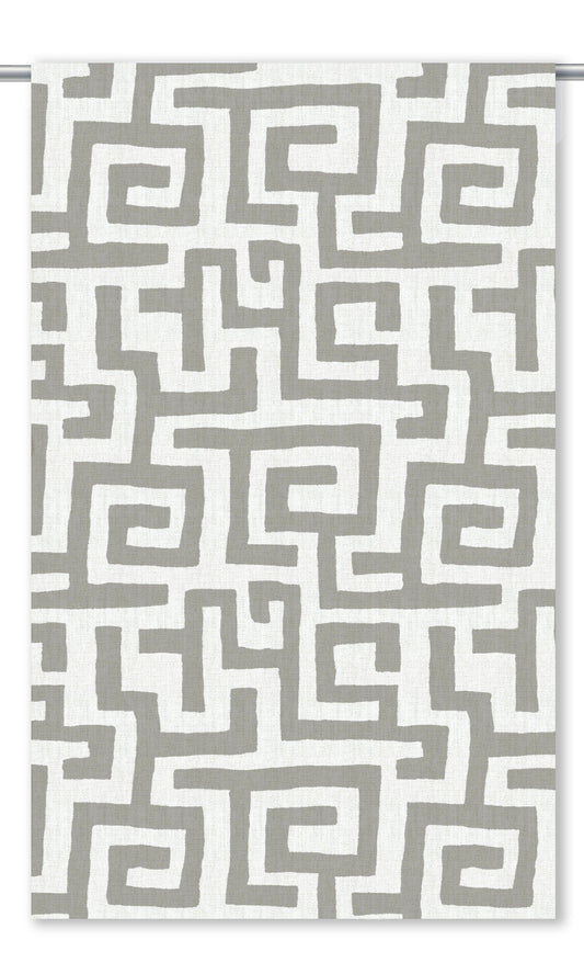 Greek Key Maze Curtain Panels (Dove Gray/ White)