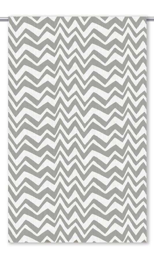 Chevron/ Zig Zag Print Window Curtains (Dove Gray/ White)