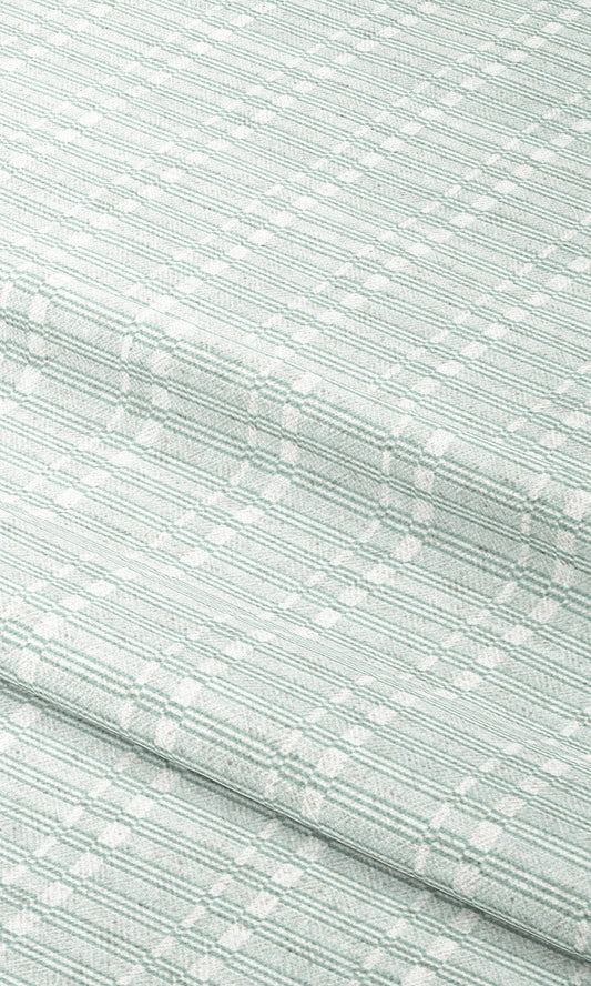 Rattan Striped Roman Shades (Soft Aqua Blue/ White)