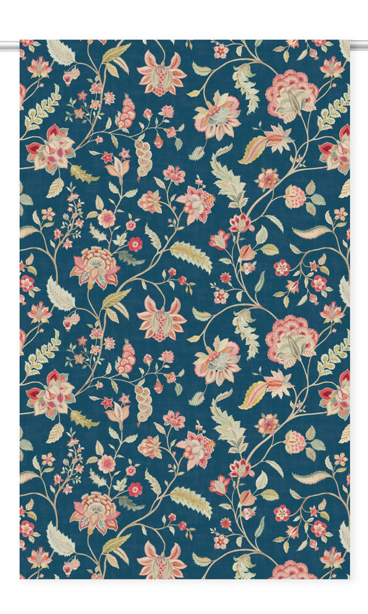 Jacobean Floral Velvet Curtain Panels (Teal Blue/ Pink/ Brick Red)