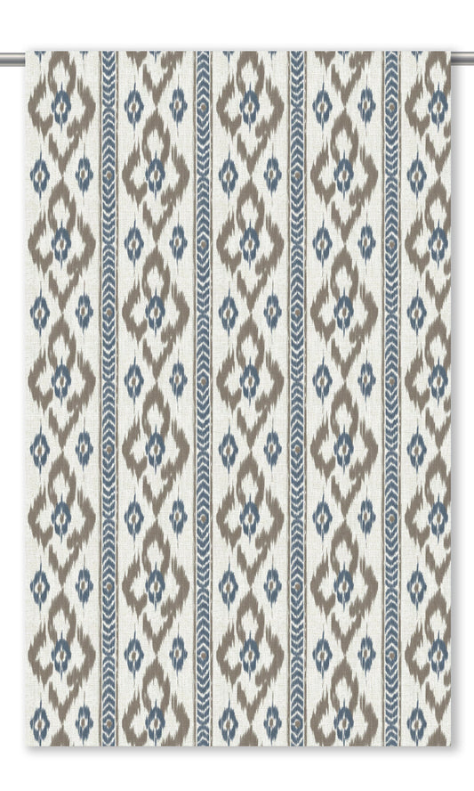 Ikat Geometric Drapes (Taupe/ Prussian Blue)