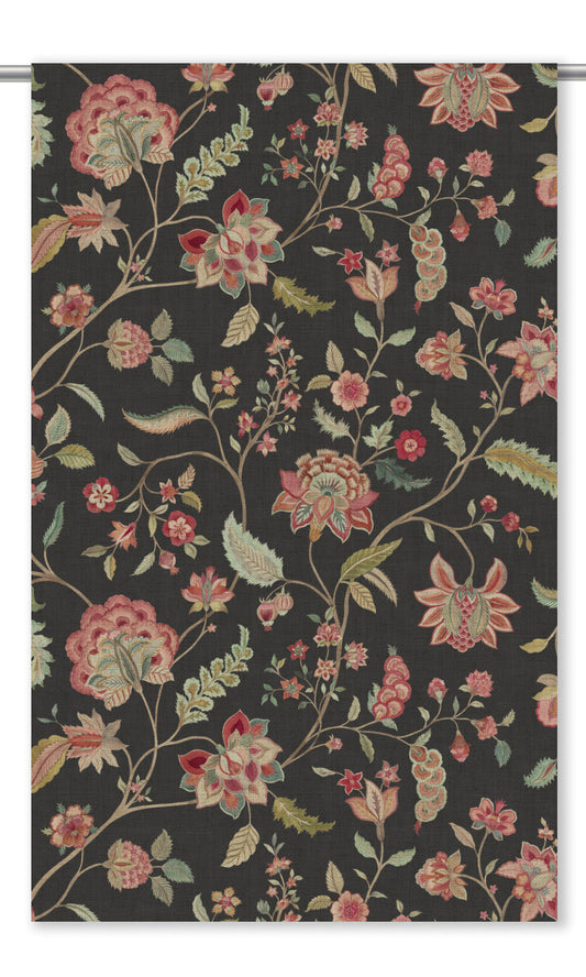 Jacobean Floral Velvet Window Curtains (Dark Taupe/ Pink/ Sage Green)