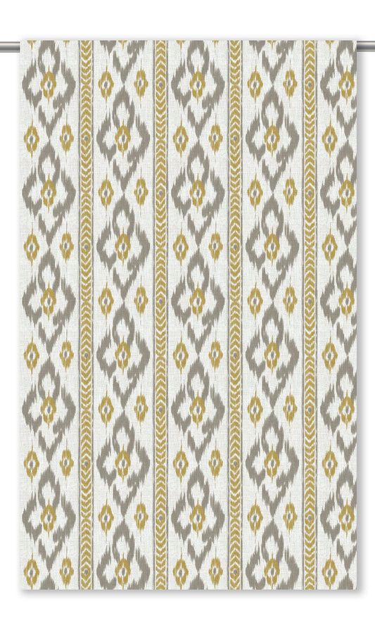 Ikat Geometric Window Curtains (Warm Gray/ Mustard Yellow)