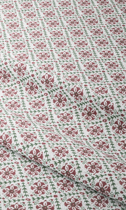 Floral Lattice Print Roman Shades (Red/ Pink/ White)