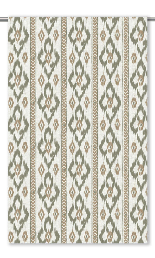Ikat Geometric Home Decor Fabric By the Yard (Olive Green/ Camel Brown)