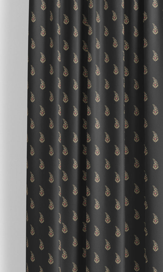 Paisley Floral Block Print Velvet Fabric Blinds (Black/ Green)