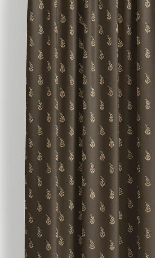 Paisley Floral Block Print Velvet Window Blinds (Dark Brown/ Green)