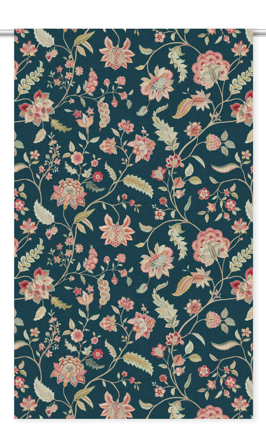 Jacobean Floral Velvet Roman Shades (Teal Blue/ Pink/ Pale Green)