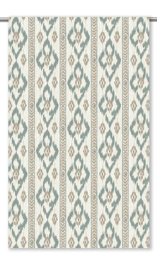 Ikat Geometric Home Decor Fabric By the Yard (Taupe Gray/ Stone Blue/ White)