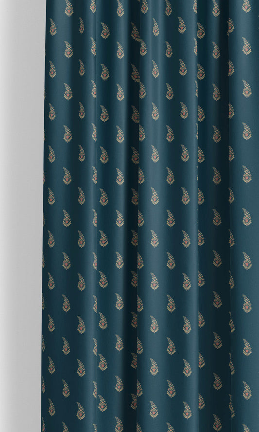 Paisley Floral Block Print Velvet Roman Shades (Teal Blue/ Green)