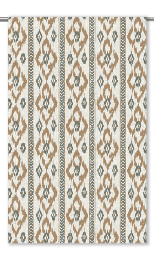 Ikat Geometric Fabric Blinds (Peanut Brown/ Gray-Green)
