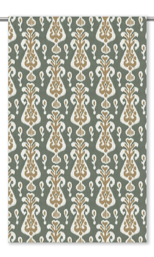 Ikat Floral Home Decor Fabric By the Yard (Moss Green/ Peanut Brown)