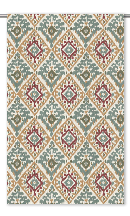 Ikat Argyle Home Decor Fabric By the Yard (Duck Egg Blue/ Peachy Beige/ Red)