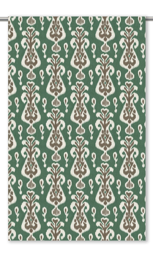 Ikat Floral Curtain Panels (Forest Green/ Brown)