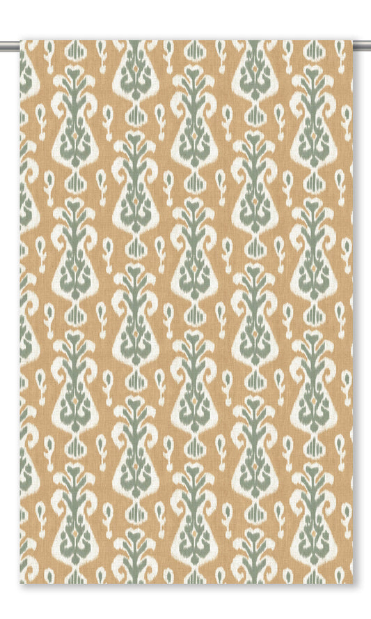 Ikat Floral Window Curtains (Peach-Orange/ Sage Green)