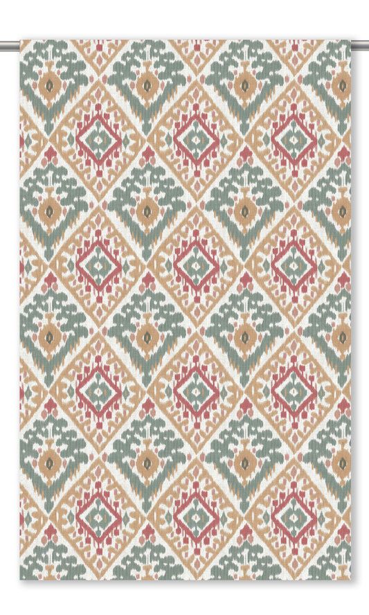 Ikat Argyle Home Decor Fabric By the Yard (Duck Egg Blue/ Peachy Beige/ Red)