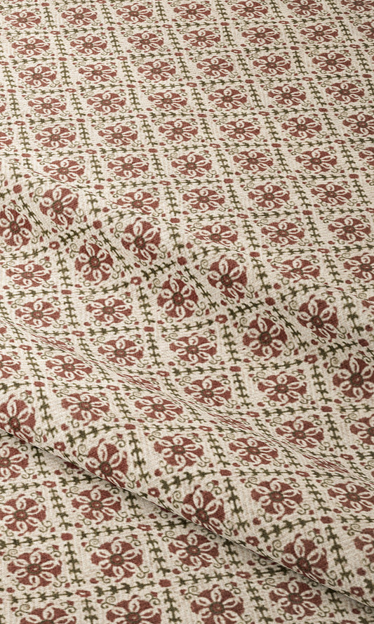 Floral Lattice Print Window Shades (Burgundy Red/ White)