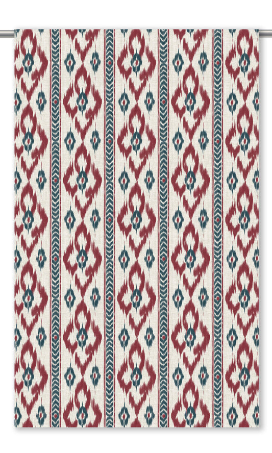 Ikat Geometric Home Decor Fabric By the Yard (Maroon Red/ Indigo Blue)