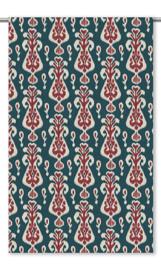 Ikat Floral Shades (Prussian Blue/ Maroon Red)