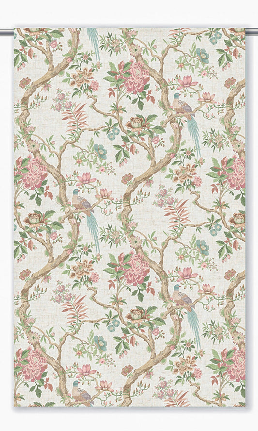 Chinoiserie/ French Floral Home Decor Fabric Sample (Warm White/ Blush Pink/ Green)
