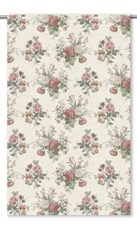 English Country Floral Roman Shades (Cream/ Maroon Red/ Green)