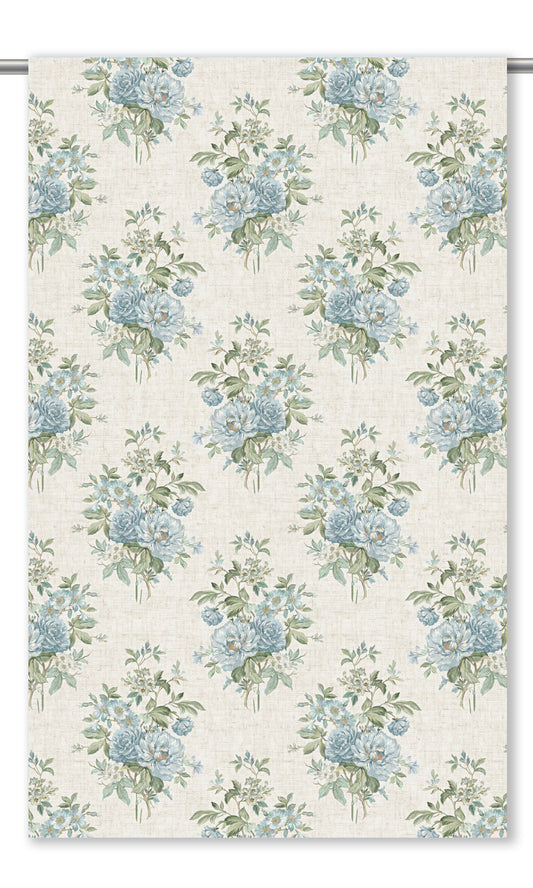 English Country Floral Curtain Panels (Cream/ Cornflower Blue/ Green)