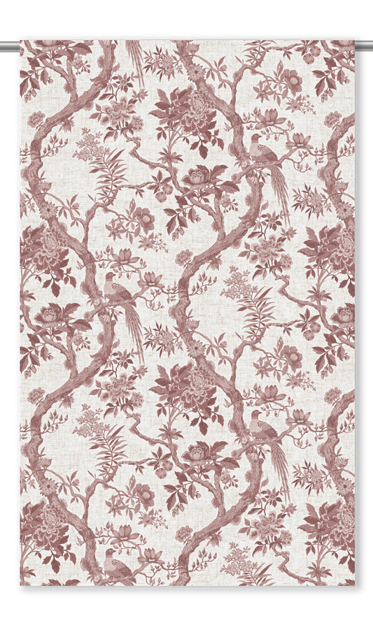 Toile/ Chinoiserie Floral Home Decor Fabric By the Yard (White/ Sepia Red)