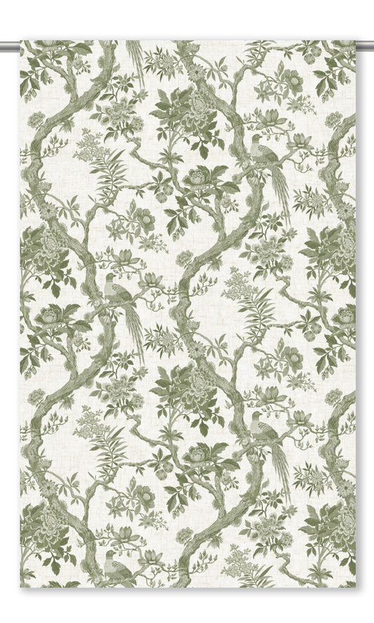 Toile/ Chinoiserie Floral Home Decor Fabric By the Yard (Warm White/ Green)