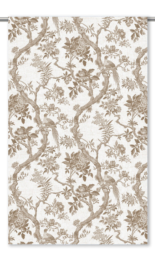 Toile/ Chinoiserie Floral Curtain Panels (Warm White/ Taupe Brown)