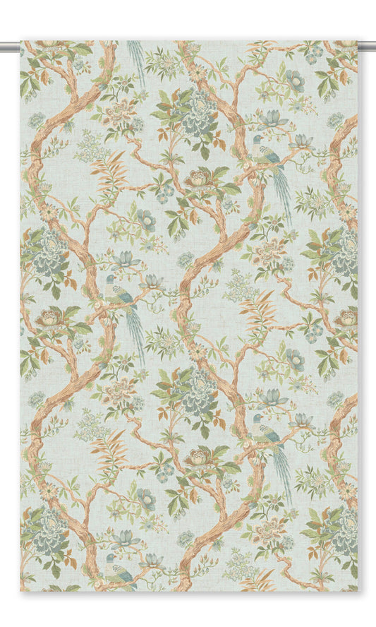 Chinoiserie/ French Floral Home Decor Fabric By the Yard (Duck Egg Blue/ Peach Brown)
