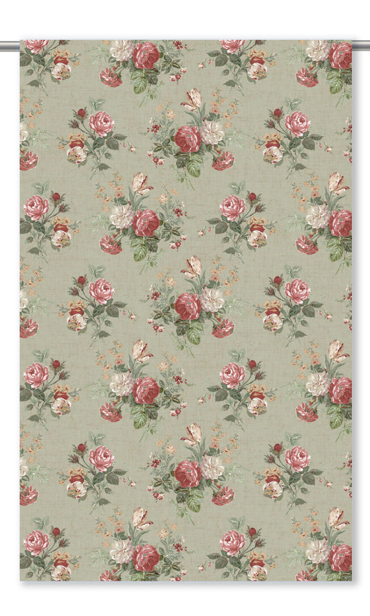 English Country Floral Roman Shades (Sage Green/ Carmine Red)