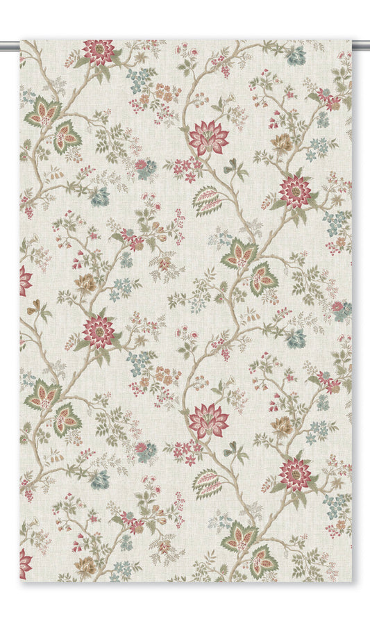 Chinoiserie Floral Home Decor Fabric By the Yard (Cream/ Red/ Olive Green)