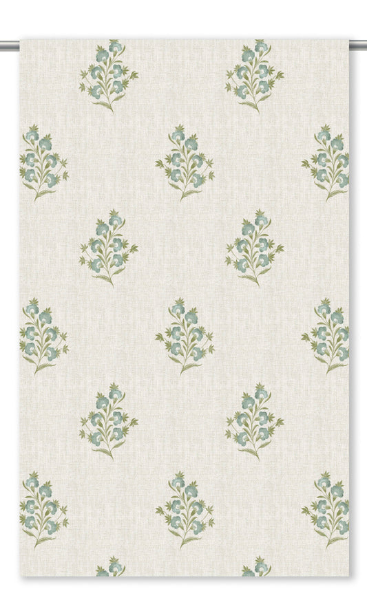 Floral Home Decor Fabric Sample (Cream/ Cadet Blue)